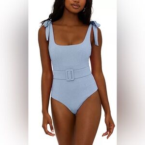 Beach Riot Blue One Piece Swimsuit with Belt and Bow Ties